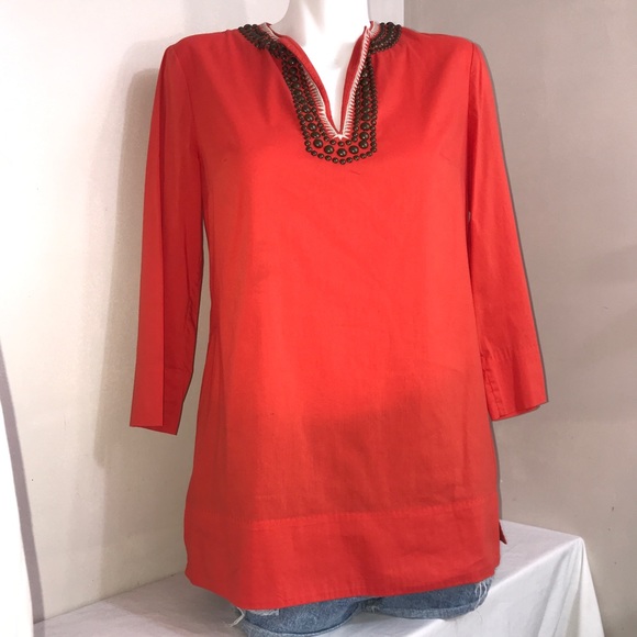 Anne Klein Bright Orange Summery Brass Bead Top - Picture 3 of 14